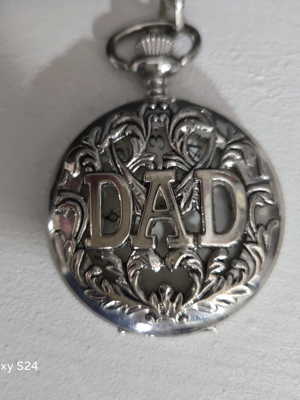 Source Unknown Silver 'DAD' Ornate Pocket Watch Pendant